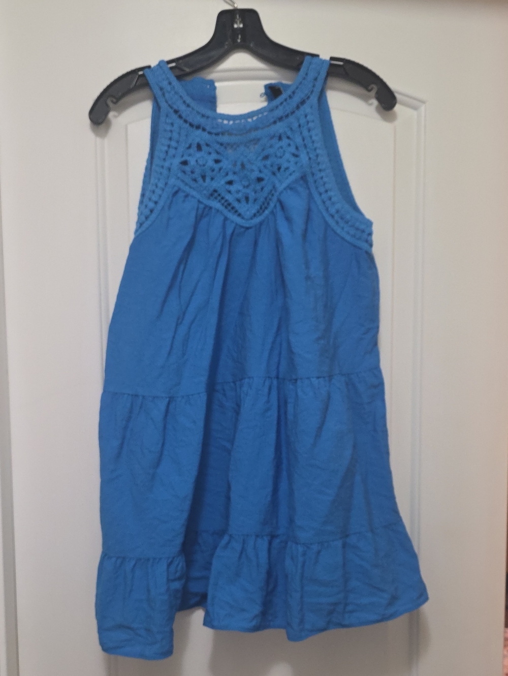 Blue Crochet Yoke Sleeveless Blouse
